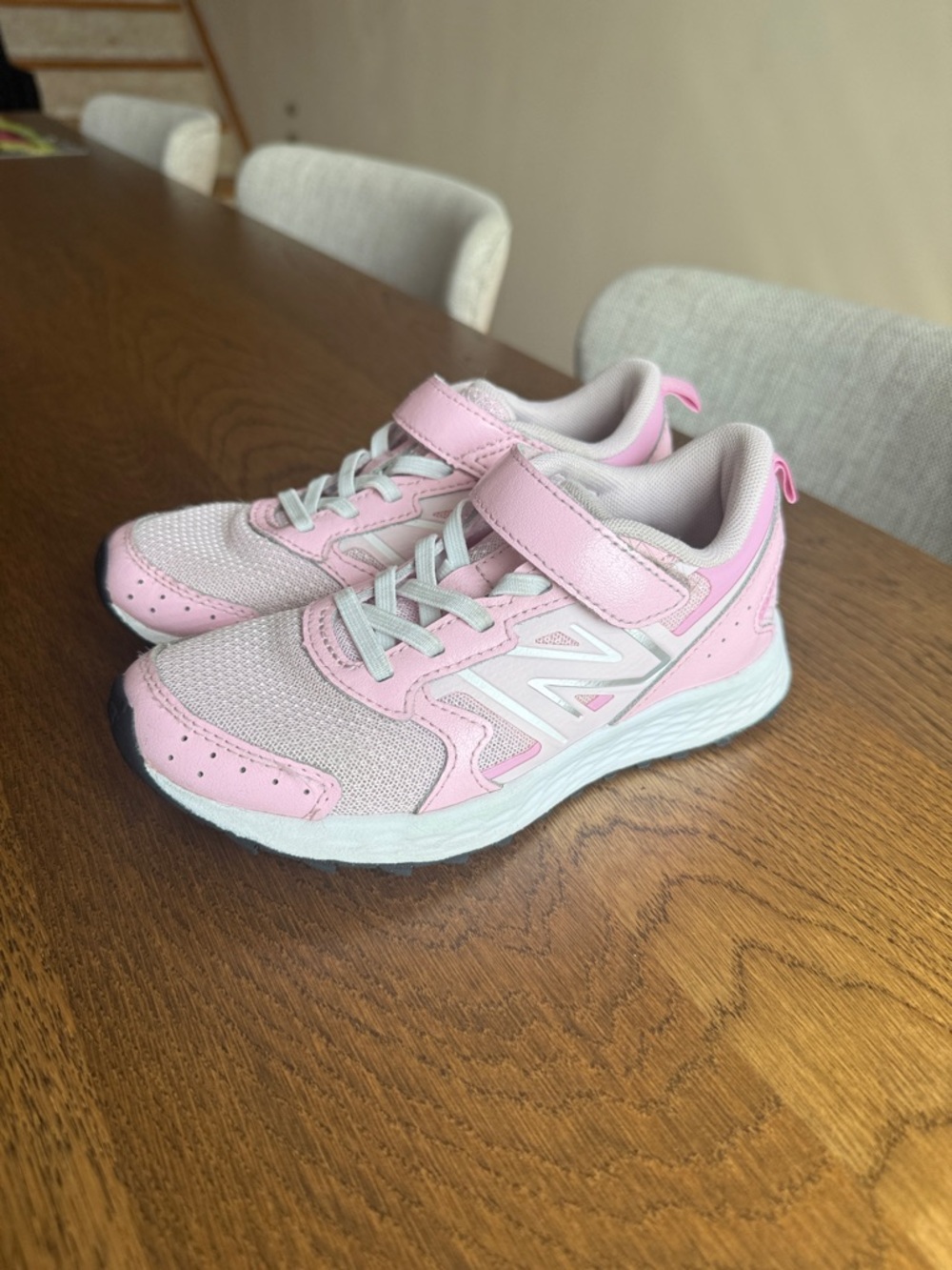 New Balance Pink and White Kids Hook-and-Loop Sneakers